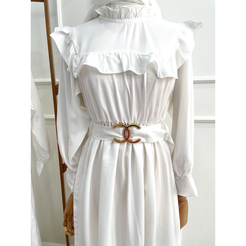 #82214 - Ruffle Halter Maxi Dress MAXI DRESS PUTIH RUFFLE HIJAB FRIENDLY TERLARIS / DRESS LEBARAN / 