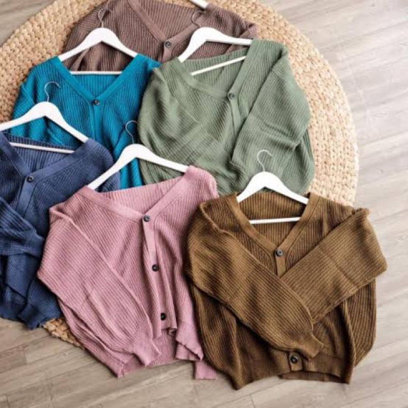 Crop Cardigan Olivia Rajut Lengan Balon