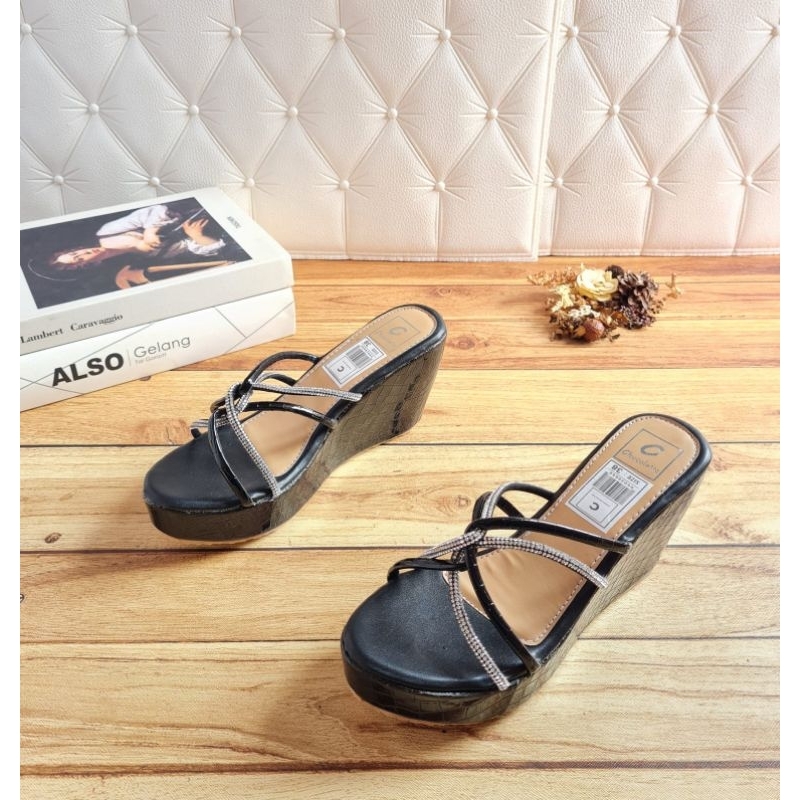 ABBUSHOES NN 37 sendal wedges wanita jeli import kerancang paperline 7cm