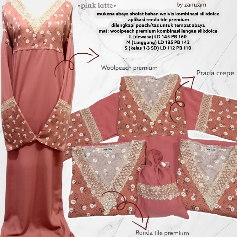 ready couple ibu anak mukena abaya wolvis PINK lengan kombinasi rukuh sholat travel travelling woolp