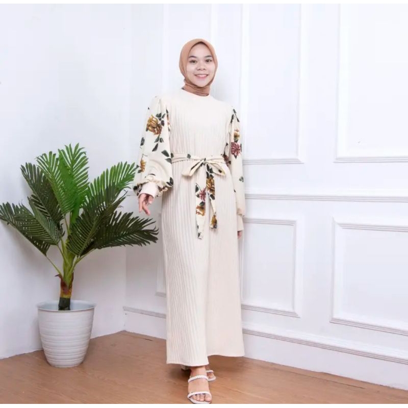 GAMIS MUSLIM TERBARU LENGAN KOMBI BUNGA KNIT PREMIUM/GAMIS KNIT MODEL TERBARU/GAMIS HORNET KNIT PREMIUM BAHAN TEBAL/DRESS MURAH/GAMIS MURAH/GAMIS KNIT MODEL TERBARU/DRESS WANITA MODEL BARU BAHAN KNIT/DRESS WANITA/GAMIS WANITA BAHAN BAGUS ADEM/DRESS POLOS