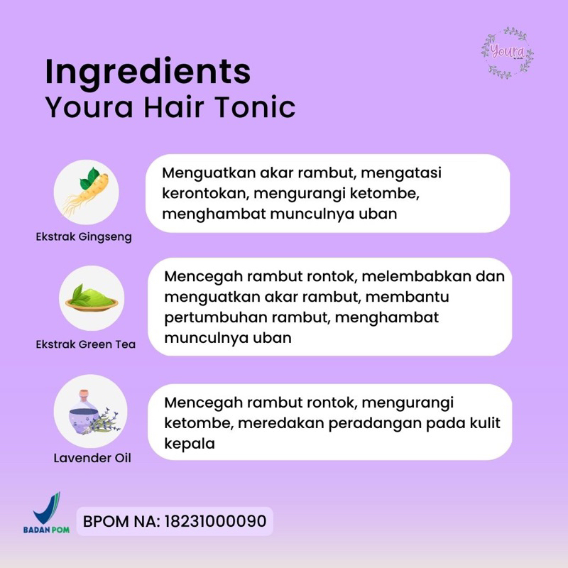 Youra Hair Tonic BPOM APPROVED | Penyubur rambut &amp; Mengatasi rambut rontok by akuitin