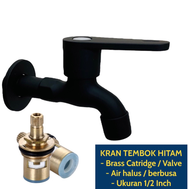 WP22 Kran tembok Air 1/2 Inch Handle Engkol - Kran Air Dinding Hitam