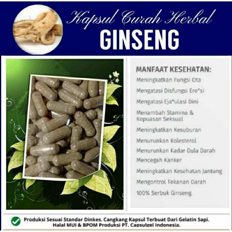 

GINGSENG 100 KAPSUL OBAT HERBAL ALAMI (GRADE A5)
