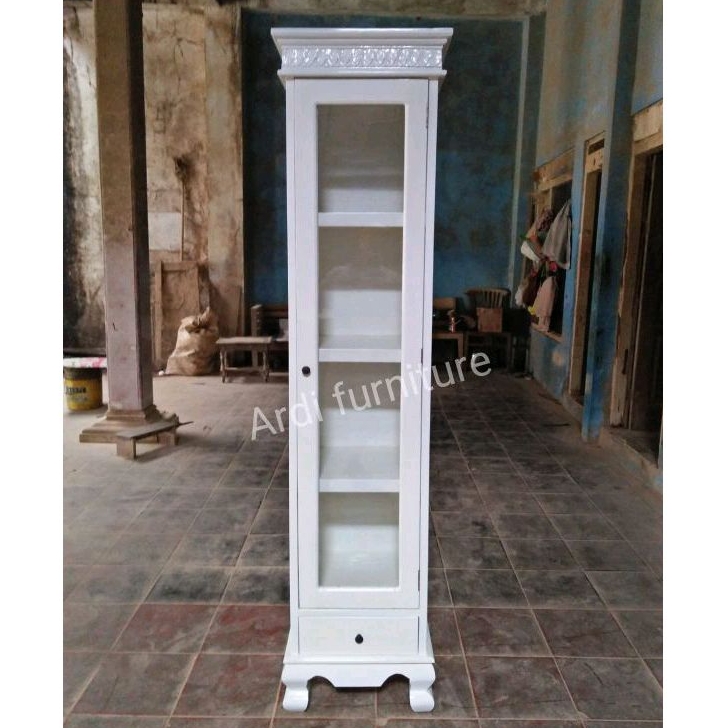 Lemari buku rak almari tempat kitab buku bahan kayu jati