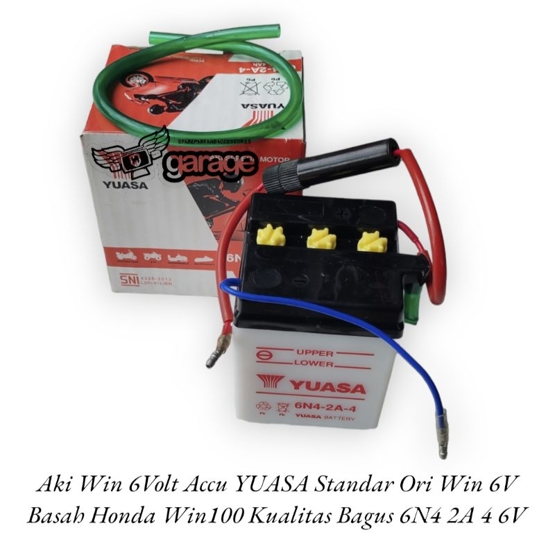 Aki Win 6Volt Accu YUASA Standar Ori Win 6V Basah Accu Honda Win100 Kualitas Bagus 6N4 2A 4 6V