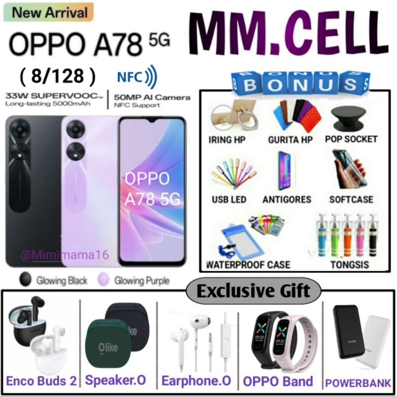 OPPO A78 5G RAM 8/128 NFC Support  GARANSI RESMI OPPO INDONESIA