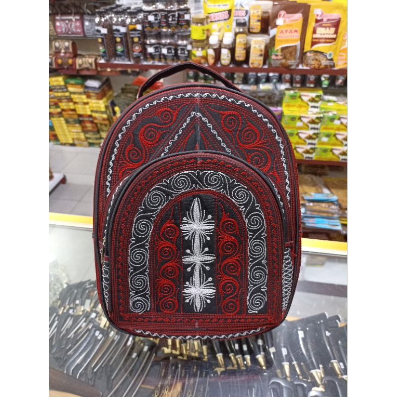 Tas Ransel Cewek Oval motif khas Aceh / Tas Ransel cewek khas Aceh