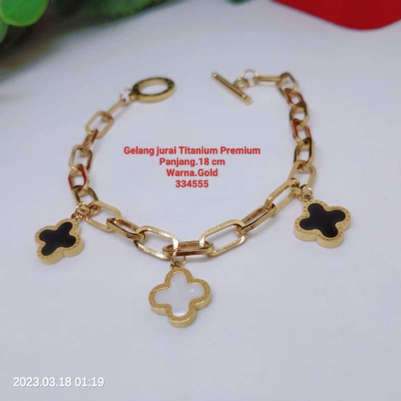 Gelang Clover Titanium Premium Wanita Perhiasan Aksesoris Lapis Emas Terlaris Termurah Anti Karat Anti Luntur