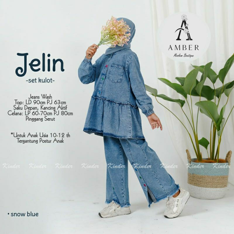 Setelan Anak Perempuan Umur 9-12 Tahun Jelin Set Pant Kulot Jeans