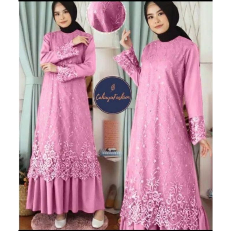 GAMIS PESTA MODEL TERBARU  TILE MUTIARA BUNGA BAWAH TEBAL