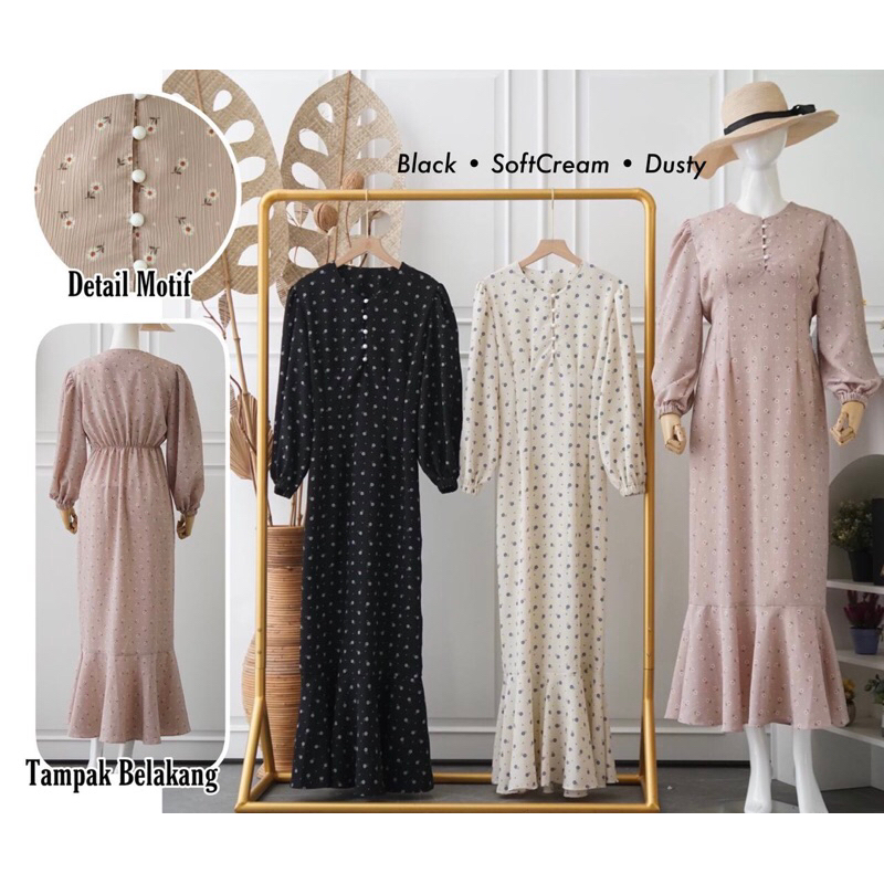 Belle Eudia Dress Ld 102 Pb 140/Eudia Dress Motif Dott/Gamis Kancing Depan/Gamis Daily/Gamis Harian/Gamis Santai/Gamis Kondangan