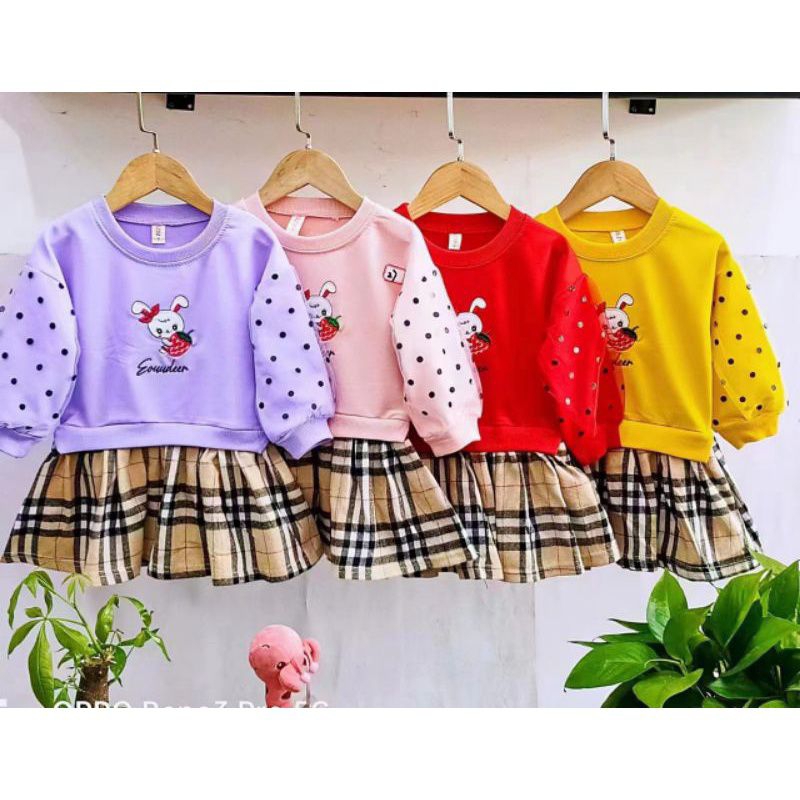 [0-4th] DRESS IMPORT ANAK GAUN PESTA DRESS SWEATER ANAK IMUT MOTIF KUCING KELINCI DRESS LENGAN PANJANG ANAK IMPORT KOMBINASI FLANEL PREMIUM