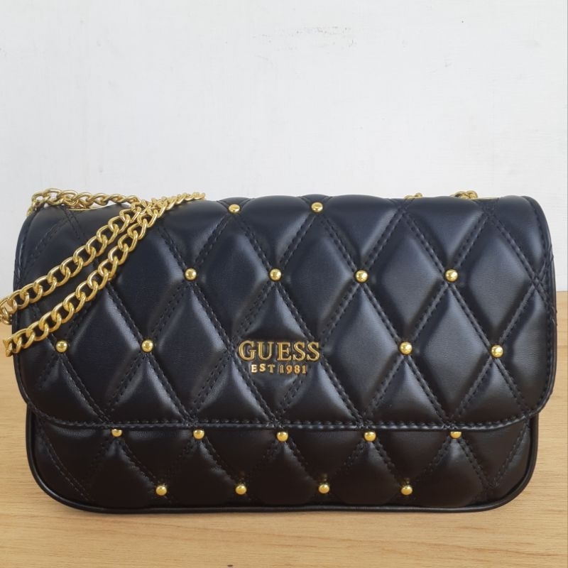 tas triana Medium size crystal blue black white pink beige studded quilted double chain long strap cirebon majalengka indramayu tegal brebes losari kuningan ready stock instan gs gb