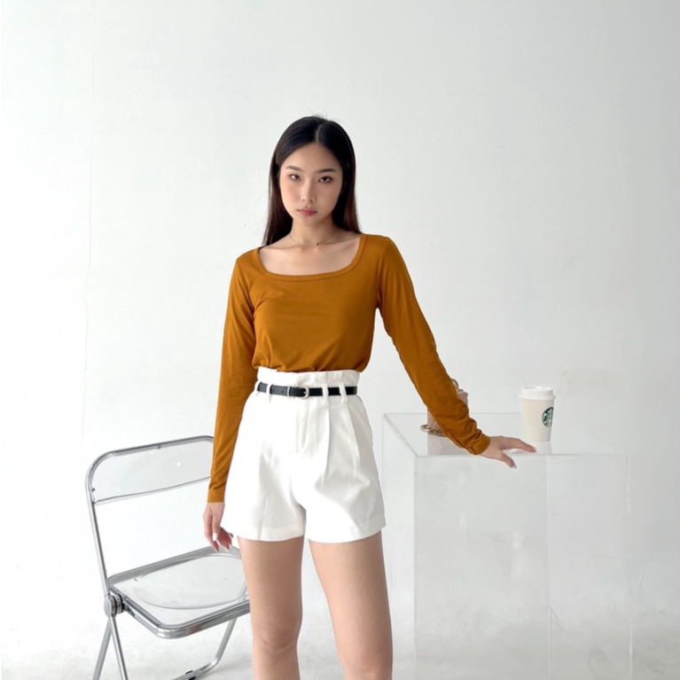 Suri Semi Square Neck Top / Top Wanita Korea / Blouse Casual / Baju Santai