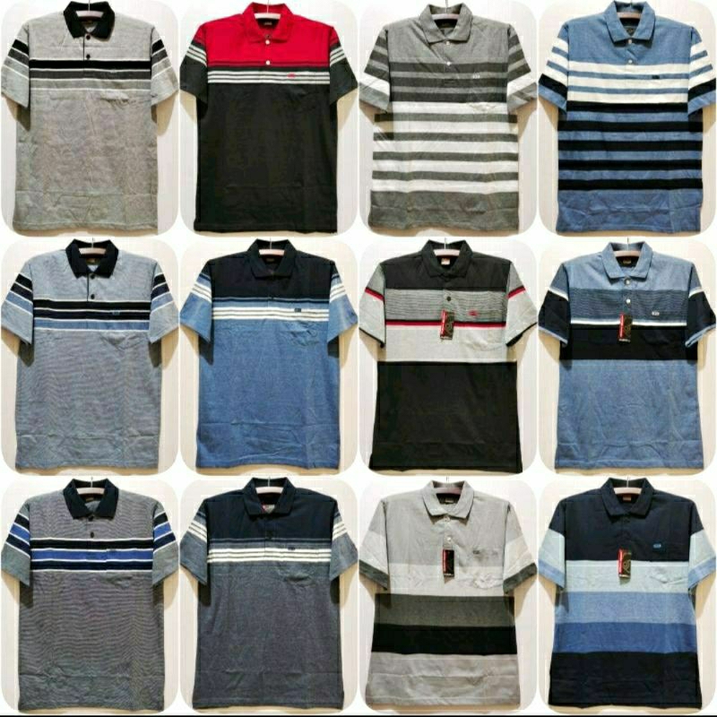 Kaos Kerah Premium Salur Pria Dewasa OCEAN BEACH Lengan Pendek Size XL