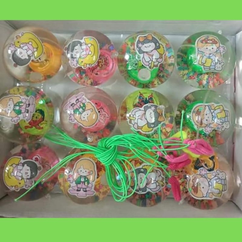 Mainan anak bola bekel LED bola karet air super glitter water ball