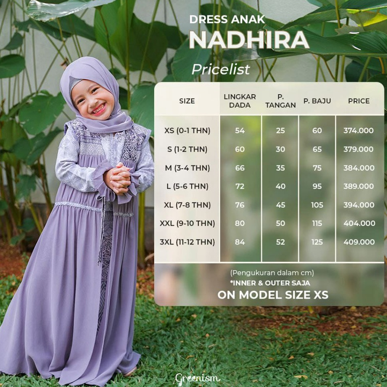 Greenism Sarimbit Motif Nadhira &amp; Nadhif Dress Kids Dan Pashmina Quality Premium Syari'i -  Family Set Sarimbit Greenism