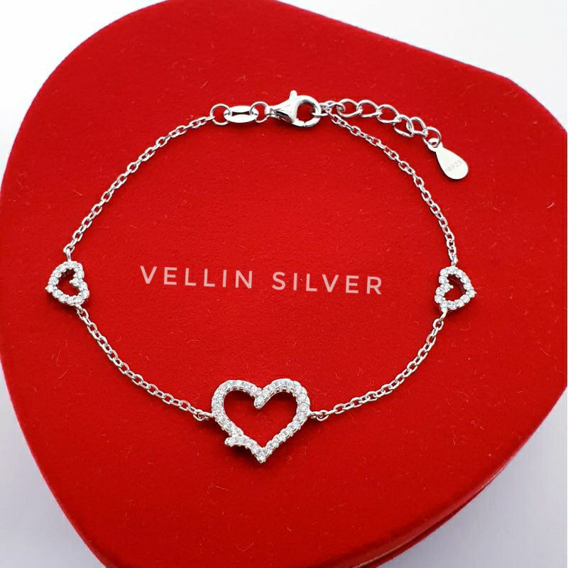 Gelang Tangan Perak Lapis Emas Putih - Gelang Wanita Love Silver 925 Asli