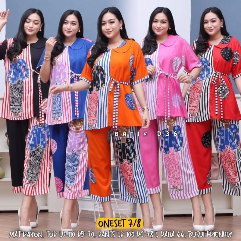 setelan wanita model 7/8 kerah turtle Nia motif seling salur modern bahan rayon super