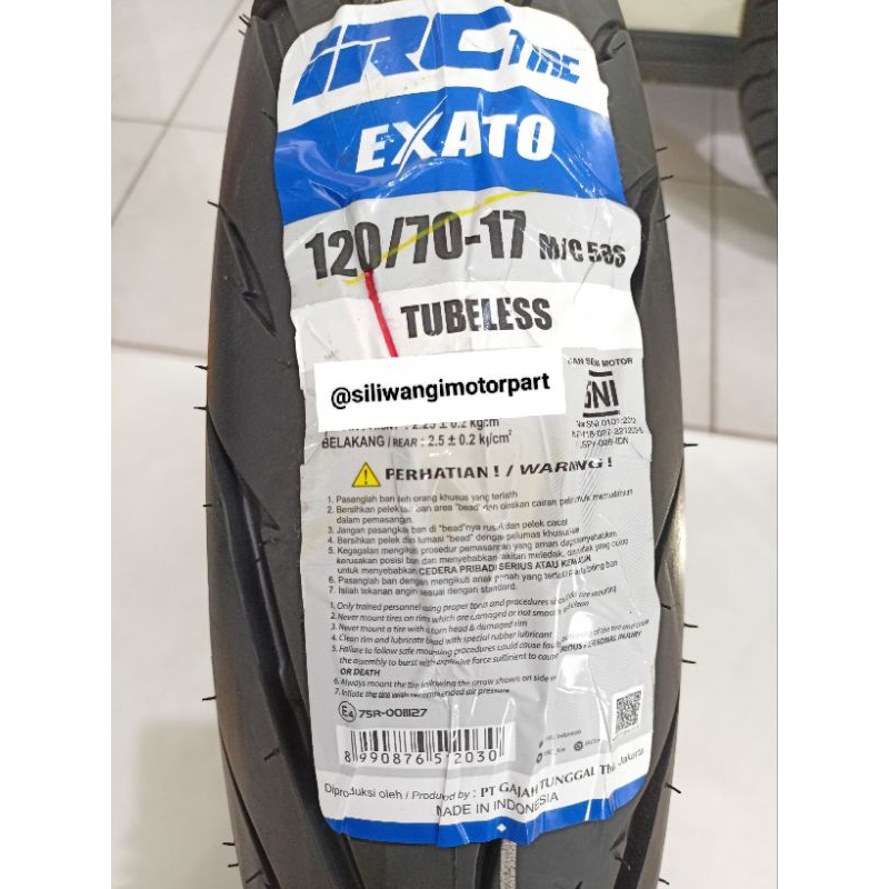 Ban Motor Tubles Tubeless IRC 120/70-17 EXATO, NR83 & NF67 Ban Motor Ring 17 Ban Luar Motor