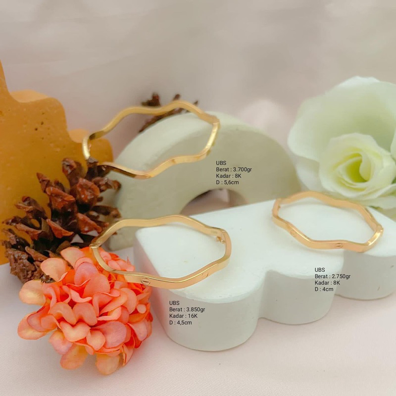 Perhiasan Gelang Emas Oval Carty Wave Bayi Remaja Dewasa UBS 8K /375 dan 16k / 700
