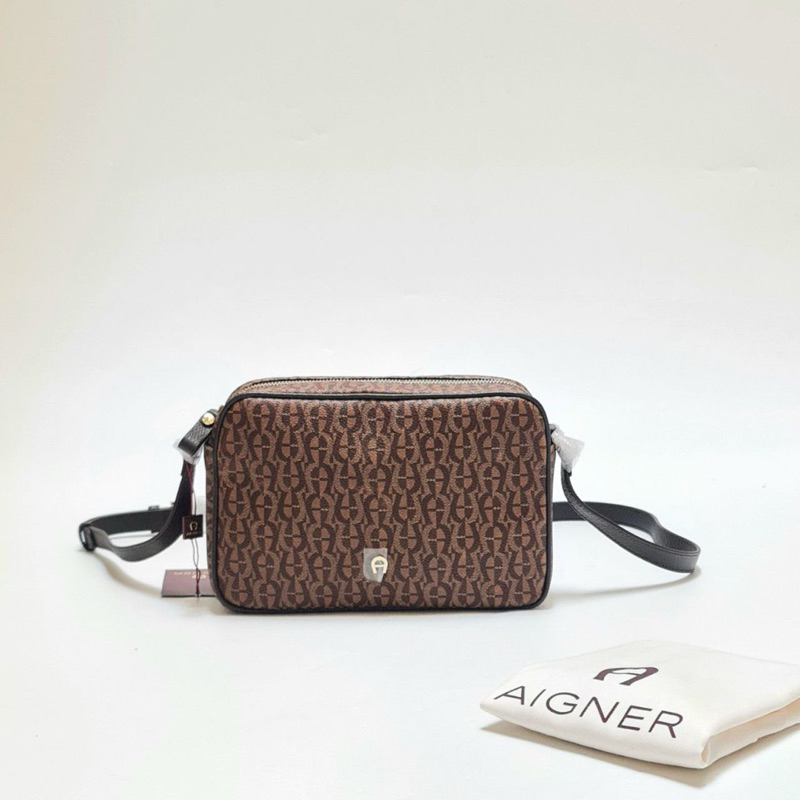 AIGNER ILONA CAMERA BAG BROWN FANGO 24x16x7