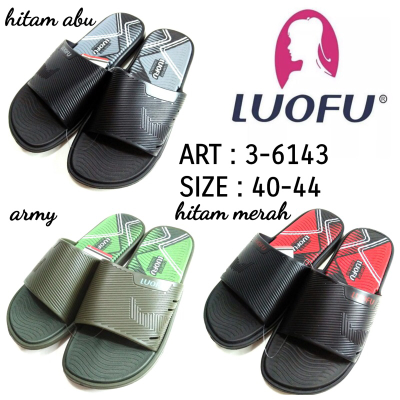 Sandal Selop Slip On Pria Luofu 6143 Hijau Hitam Abu Ori