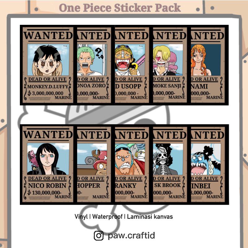 ONE PIECE STICKER PACK | WANTED STICKER | PAW CRAFT