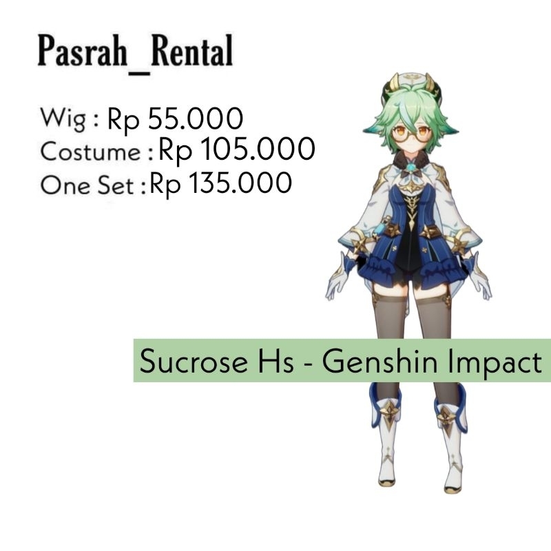 SEWA RENTAL KOSTUM / COSPLAY SUCROSE HS GENSHIN IMPACT