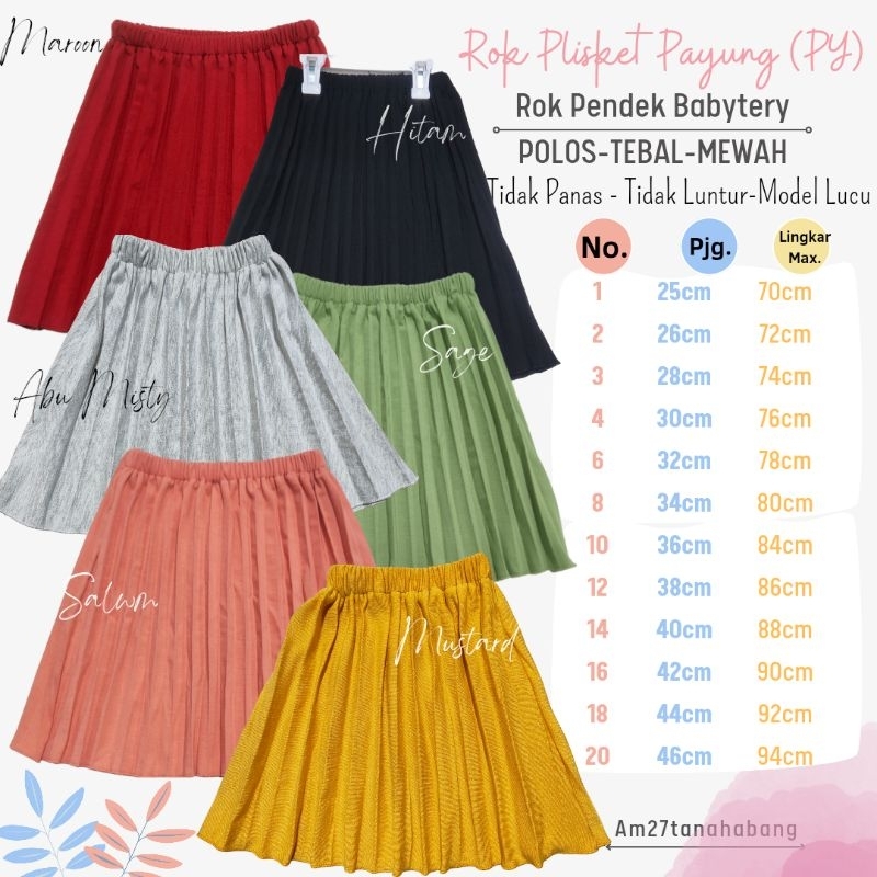 ROK PLISKET ANAK PREMIUM BabyTery Kaos Tebal 1-10 tahun Polos-Pendek