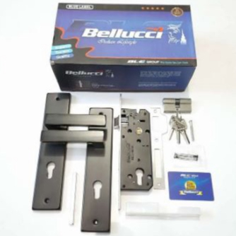 KUNCI PINTU BESAR SET KOMPLIT BLACK BELLUCI/GAGANG PEGANGAN HANDLE HANDEL PINTU KUNCI BERKUALITAS/KU