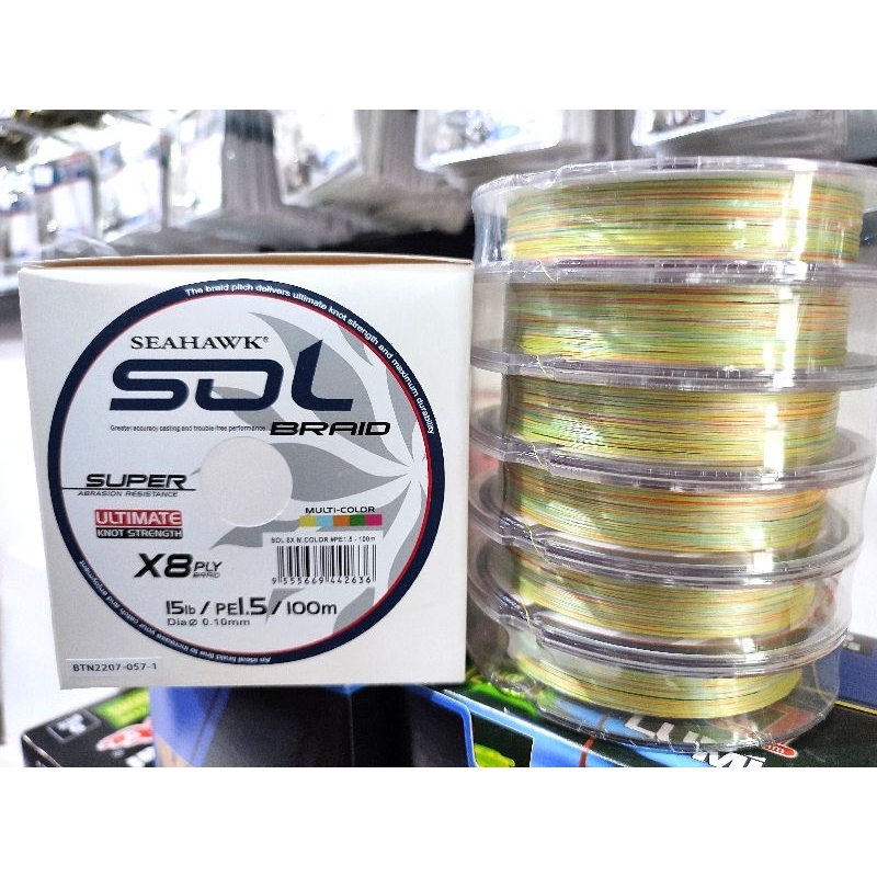 BENANG PE SEAHAWK SOL BRAID MULTI COLOR X8 PANJANG 100 METER (BENANG PE KUALITAS TERBAIK)