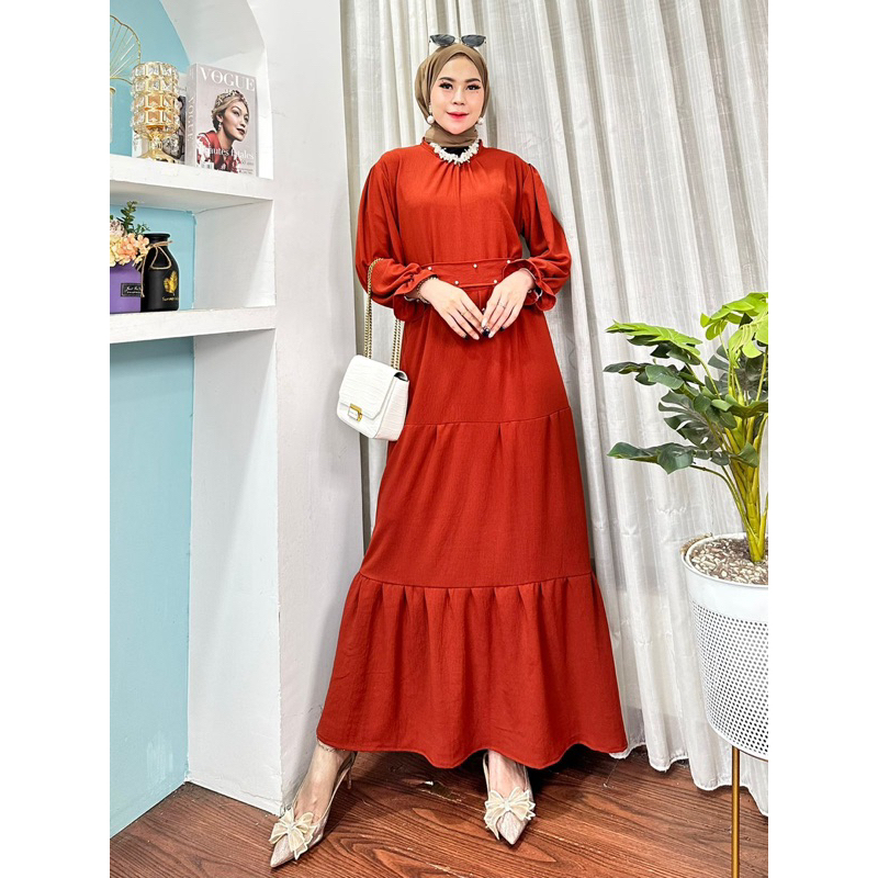 GAMIS MIDI DRES UTAMI || BAHAN KRINGKEL PREMIUM || MODEL RESLETING BELAKANG BUMIL LD 110