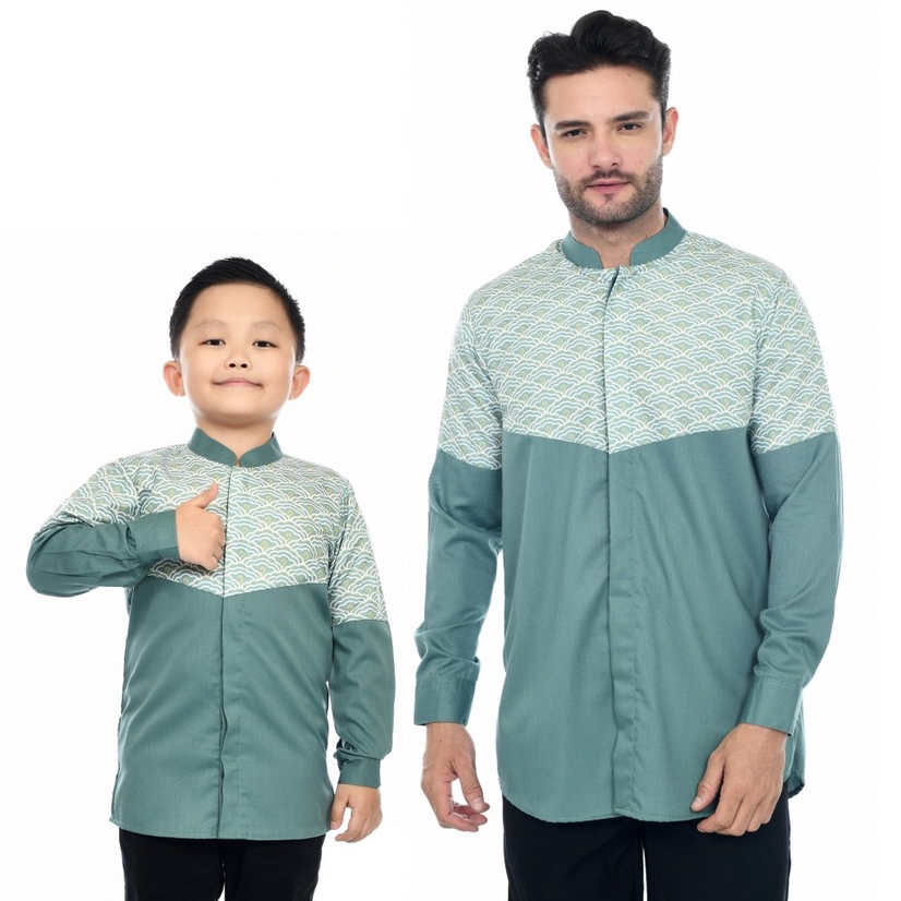 Baju Koko Couple Ayah Anak Laki Laki Motif Batik Megamen Dalah Toyobo Kurta