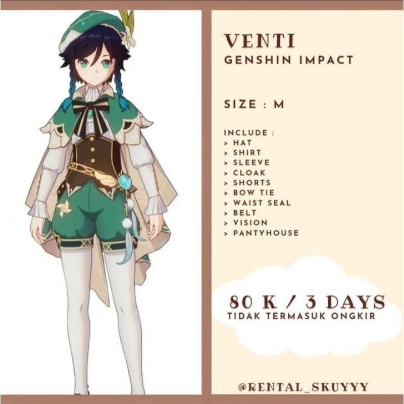 Rental Costume Venti Cosplay Anime Genshin Impact