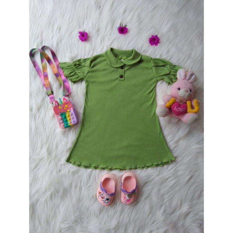 Dress Anak Perempuan Karina Ruffle Knit Tee Usia 1-6 Tahun Dress Blouse Anak Cewek Bahan Rib Knit Halus