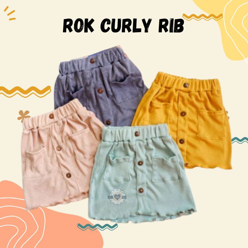 Rok Anak Anak Perempuan CURLY Ruffle Knit Tee Rib | Rok Bawahan Celana anak Bahan Rib Knit Halus dan melar di Anak