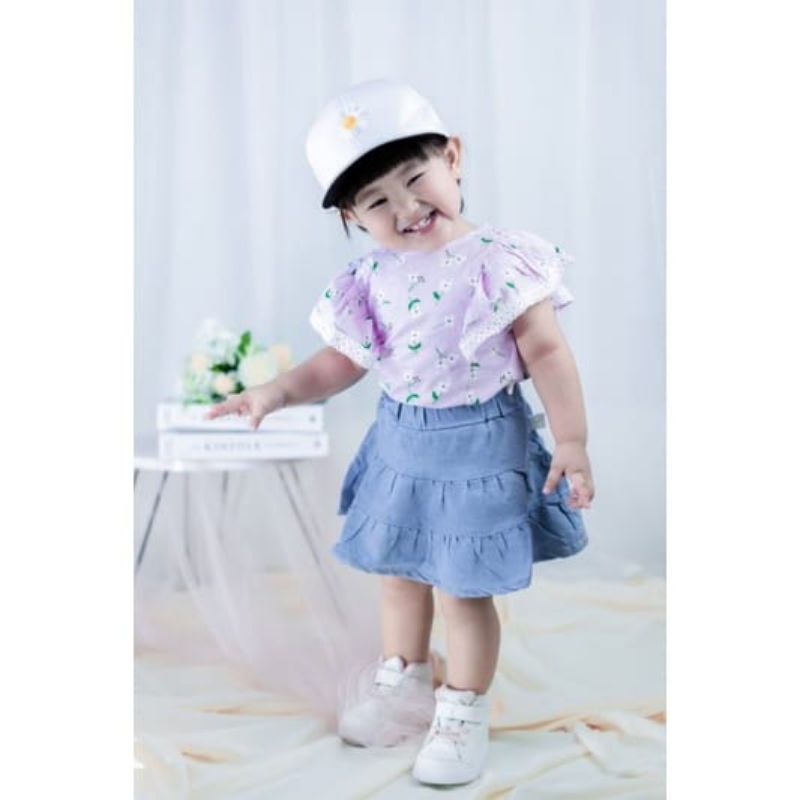 BARU Setelan rok baju anak cewek 1 2 3 4 5 tahun rok jeans denim anak perempuan