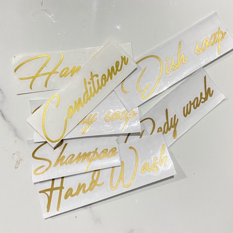 STICKER CUTTING LABEL BATHROOM / KAMAR MANDI MURAH (SABUN, SHAMPOO, BODY WASH, HAND WASH, CONDITIONER, DISH SOAP, BODY SOAP) STIKER REFILL CUTTING GOLD CUSTOME BOTOL STIKER CUSTOME