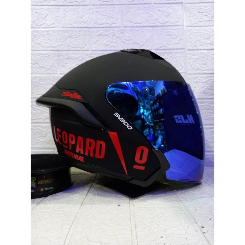 HELM RSV SV300 BLACK DOFF STIKER LEOPARD RED PAKET GANTENG