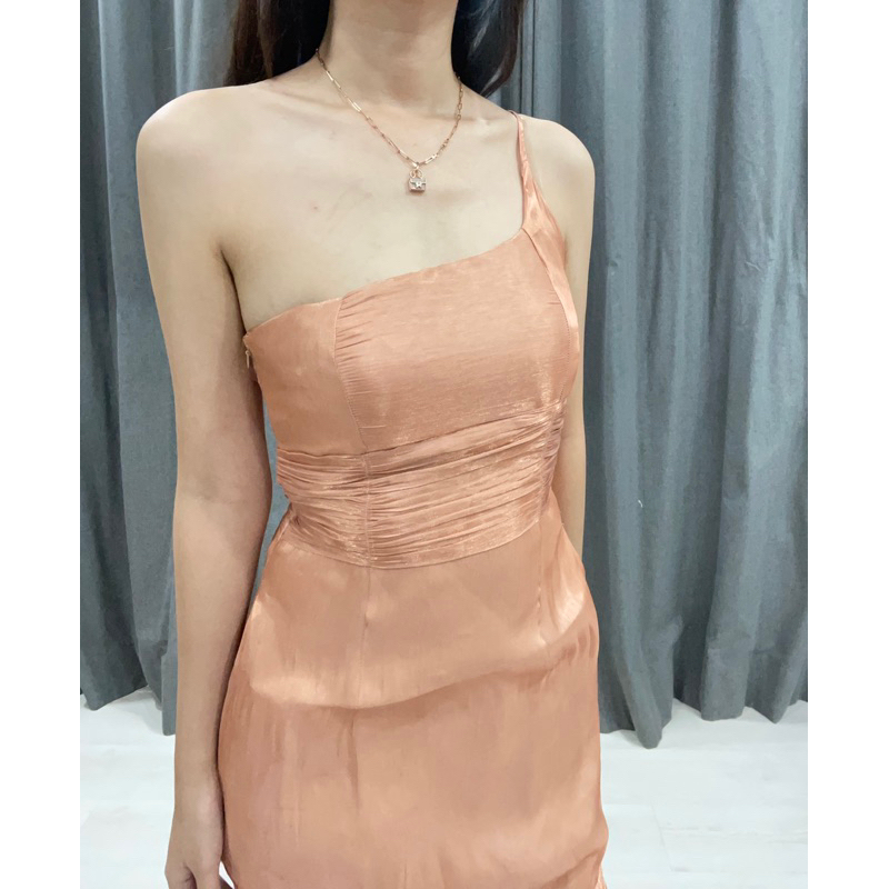 Tarzan One shoulder peach dress party baju pesta wanita Slimfit mermaid Party dress elegant