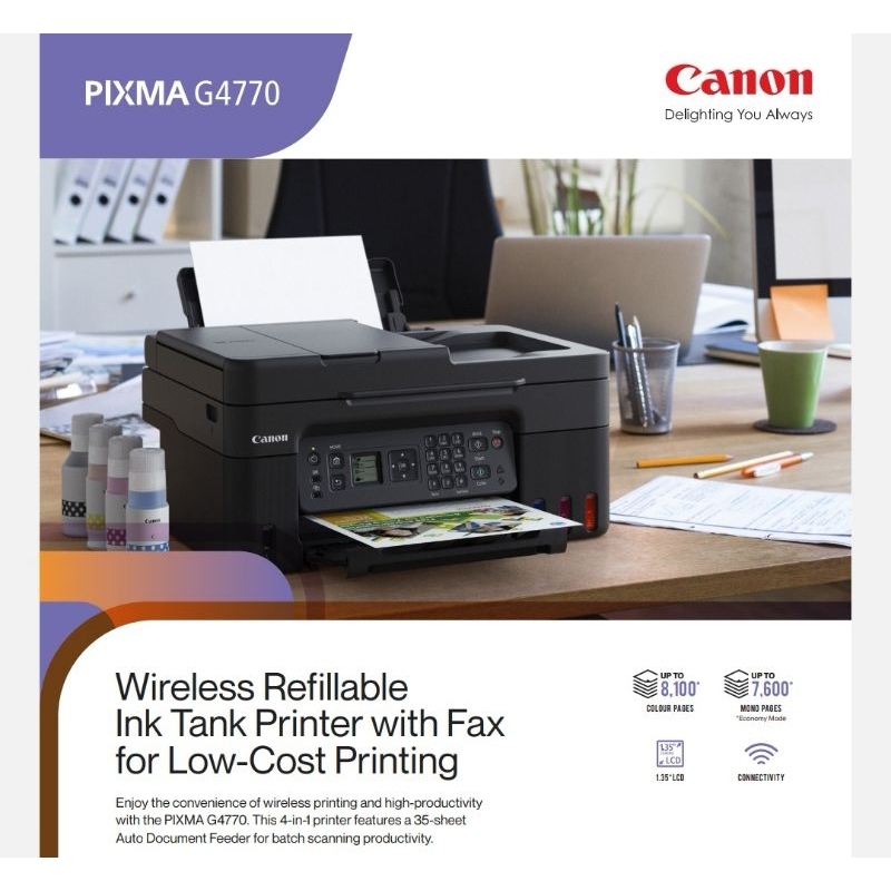 Printer Canon G4770 PIXMA G-4770 TINTA ORIGINAL 100% Print Scan Copy WiFi ADF Fax G 4770 GARANSI RESMI BH70 / CH70 / GI-71 - Ink Tank Infus