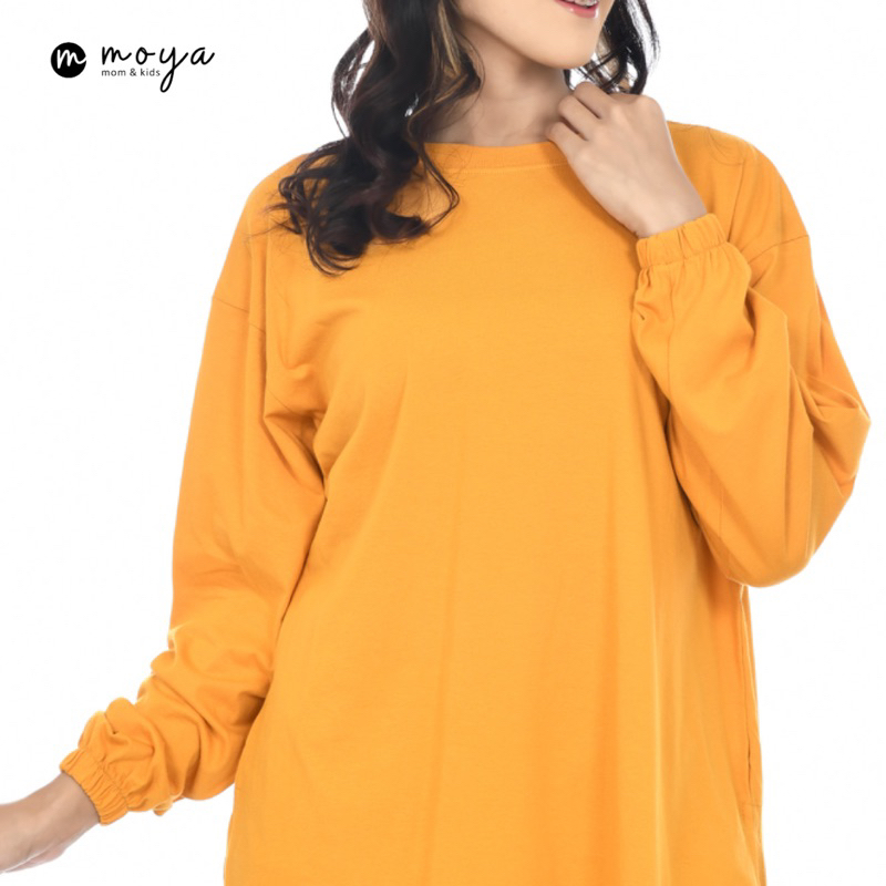 Kaos Oversize Polos T-Shirt Casual Tee Lengan Panjang Bubble Jumbo LD 130cm (Fit to XXL) Cotton Combed 24s Premium Hijab Friendly by moya mom &amp; kids