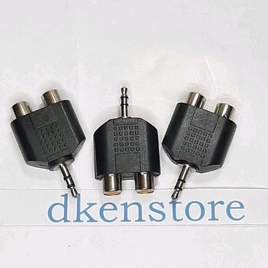 Jek Konverter 2Rca to Mini Stereo 3.5mm 2 RCA to Aux Headphone