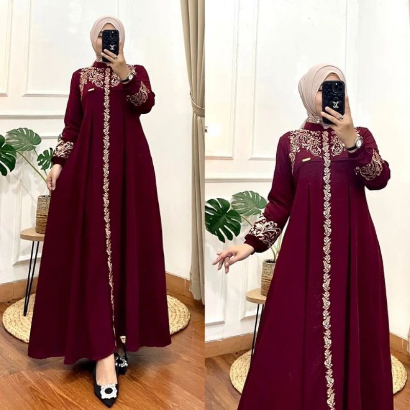 Fashion Muslim Gamis MAROKO ZARETA BORDIR Dress Maxy mewah bordiran rempel terlaris