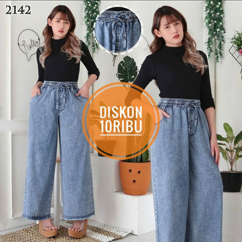 KULOT RAWIS JEANS SNOW/Denim palazo/kulot jeans hitam/kulot jeans wanita kekinian/celana kulot wanit