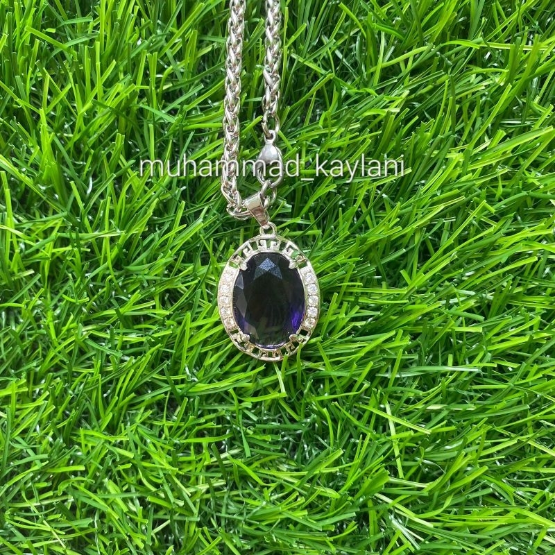 kalung liontin wire wrapping batu akik kecubung cutting (S)