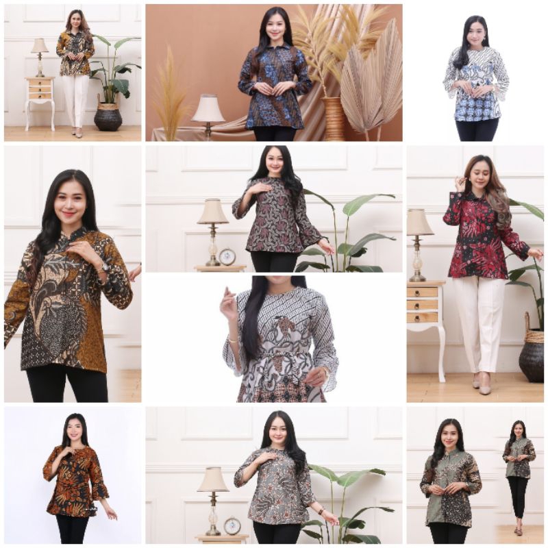 1 - ATASAN BLOUSE BATIK WANITA LENGAN PANJANG || SARIMBIT COUPLE  BATIK PRIA WANITA