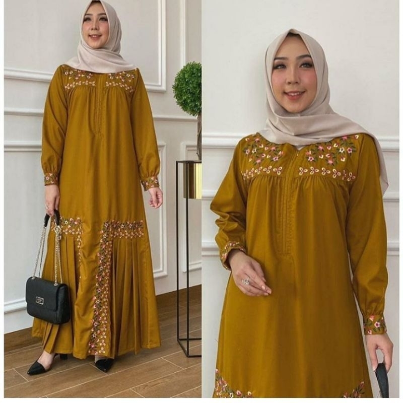 Zaja - Baju Gamis Hajrah Aurel Katun Toyobo Polos Bordir Cantik Dress Muslim Perempuan Polos Katun Bordir Mewah Busana Muslim Gamis Bordir Perempuan Dewasa Terbaru Fashion Perempuan Elegant Gamis Vela